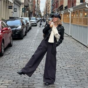 Wide-Leg Pants with Velvet Blend Fabric
